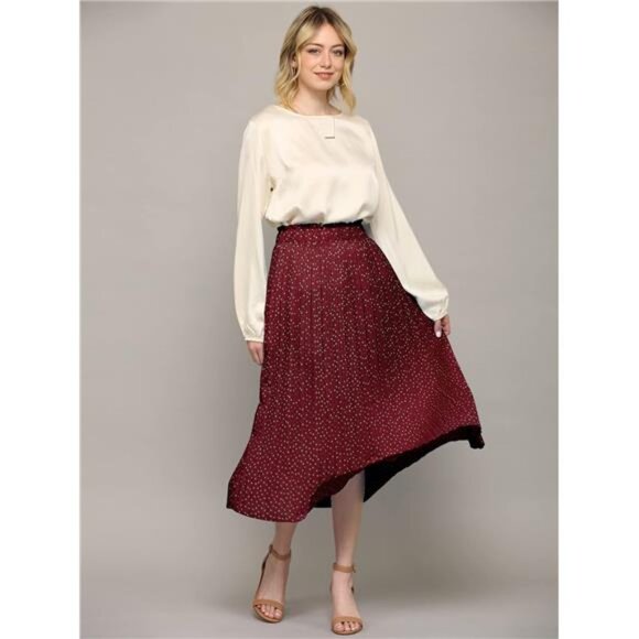 Womens High Waist Midi Swing Skirt with Pockets Wine Red - Picture 1 of 5